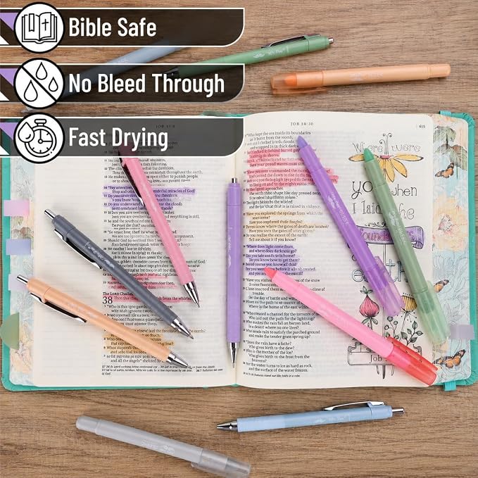 Mr. Pen- Bible Highlighters and Pens No Bleed, 12 Pack | Bible-Safe Gel Highlighters with Colored Ink Pens, Fast-Drying, Smooth Writing for Journaling, Note-Taking