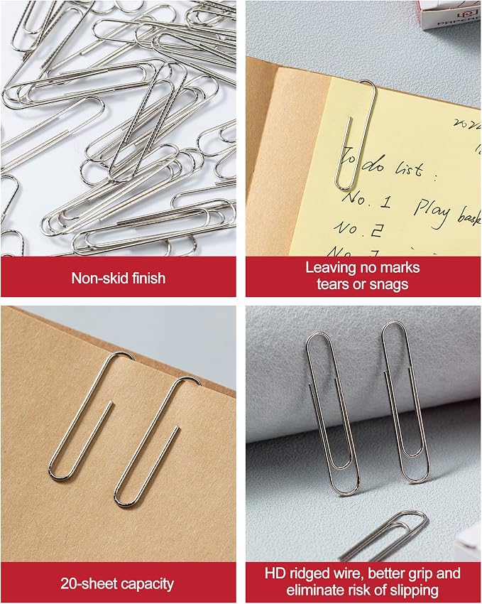 PAPERPAL Paperclips for Office School & Personal Use, Jumbo Nonskid Paper Clip (2"), 1000 Large Paper Clips (10 Boxes of 100 Each), Silver | Value bulk pack of 1,000 large non-skid paper clips for offices, schools and businesses, packed in 10 boxes of ...