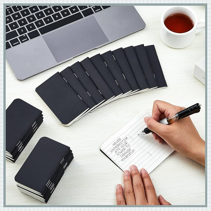 Outus 36 Pcs Pocket Notebook Mini Journal 2.5" x 4" Kraft Paper Mini Notepad Bulk Softcover Pocket Notepad Memo Diary Subject Notebooks for Student Travel School (Black,Blank Cover)