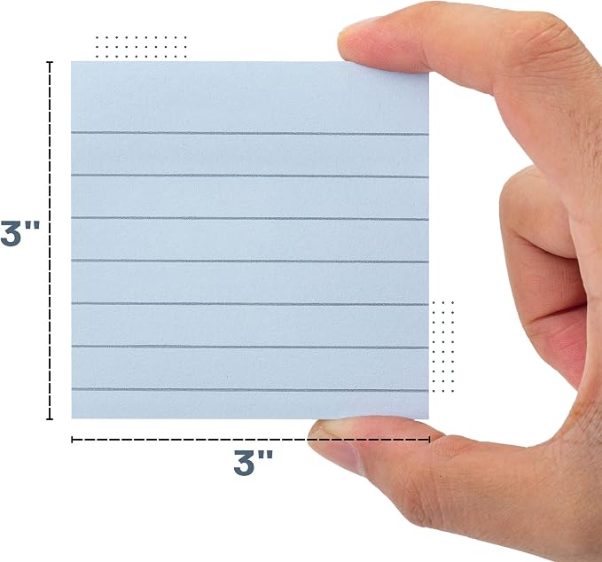 Mr. Pen- Lined Sticky Notes, 3" x 3", 6 Pads, 45 Sheets/Pad | Bulk Sticky Notes with Lines, Ruled Post Stickies, Memo Pads, Self-Stick Note Pad for Office, School, Home, Study