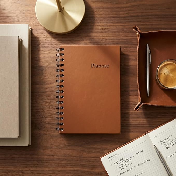 Nextnoid A5 12-Month Undated Weekly & Monthly Planner, Hardcover, Brown | Weekly & Monthly Planning Notebook for Home and Office, Agenda Planner, Goal Setting and Scheduling with Weekly Layout