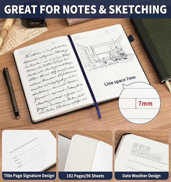 Lined Journal Notebook, A5 Vegan Leather College Ruled Notebook for Women Men, Daily Journaling Notebook 192 Pages for Work, School, Business, Travel, Note Taking(Dark Blue)