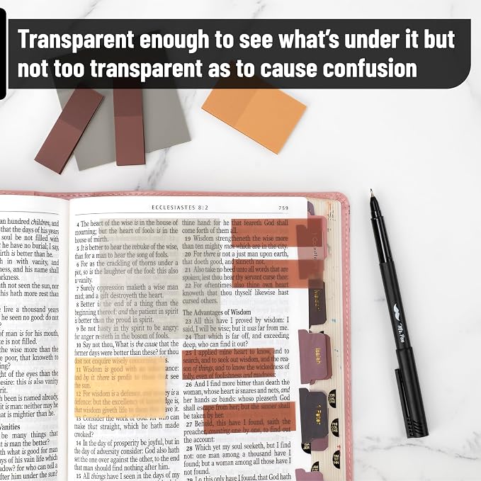 Mr. Pen- Transparent Sticky Notes Set, 200 Sheets | Transparent Sticky Notes and Planner Tabs with Black Fineliner Pen for Bible Study, Office, School, Planning