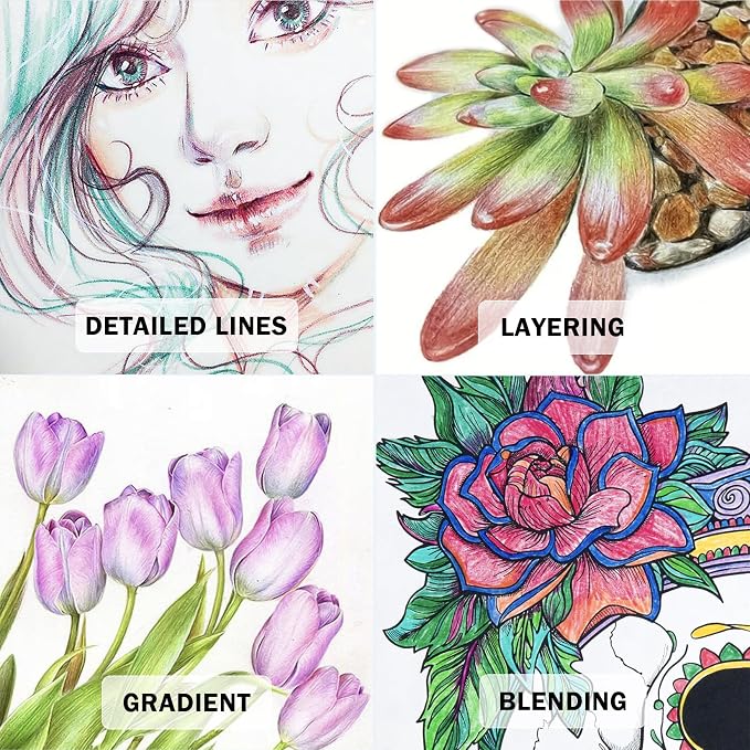FUNLAVIE 50 Count Colored Pencils for Adult Coloring Books, Coloring Pencil Set for Adults, Soft Core Drawing Pencils for Sketching, Blending, Layering & Shading, Art Supplies for Artists