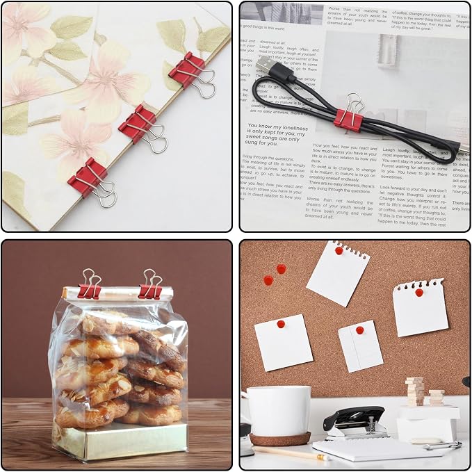 Office Supplies Set, Paper Clips, Push Pins and Binder Clips Set with Box for Office, School and Home(Red)