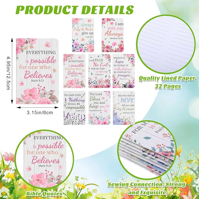 48 Pcs Flower Bible Verse Pens with Notebooks Christian Gifts for Women | Religious Notepad Christian Ballpoint Pen Cross Bookmarks Church Party Favors for Colleagues Coworker Office School Supplies