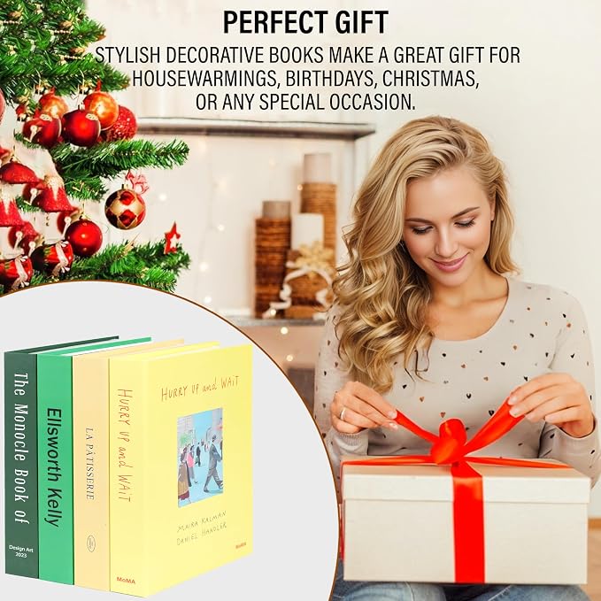 PROBENEX 4 Pcs Decorative Books | Faux Neutral Coffee Table & Shelf Decor | Warm Organic Look for Living Room, Office and Entryway - Not Real, Tool-Free 2-Min Setup