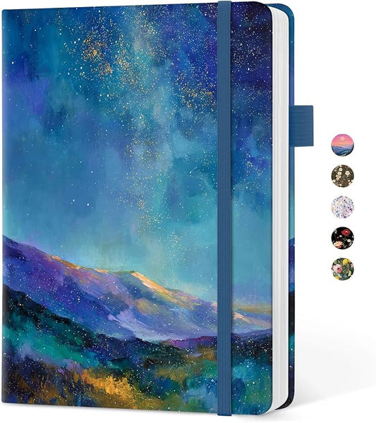 Taja Aesthetic Lined Journal for Women, Pretty 6" x 8" Notebook for Work & Note with 160 College Ruled Pages, Hardcover Leather Notebook for Journaling, Note Taking, Bible Study, Starlit Peaks