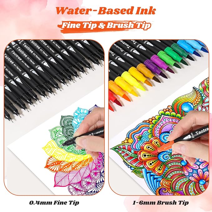 Taotree 36 Colors Dual Tip Art Markers Pens Set for Adult Coloring Books | Artist Fine & Brush Tip Coloring Markers Drawing Pens for Journaling Note Taking Lettering Calligraphy Craft Art Supplies Set