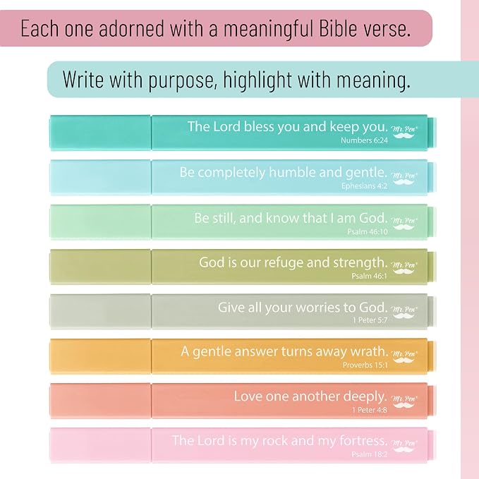 Mr. Pen- Bible Highlighters with Color-Coding System, 8 Pack | Soft Chisel Tip, Aesthetic Highlighters Assorted Colors