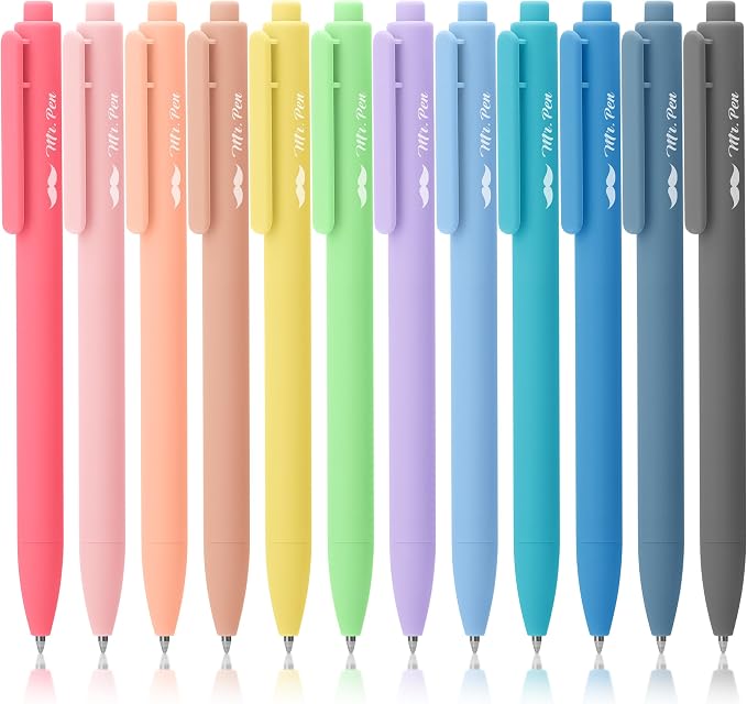 Mr. Pen- Retractable Gel Pens, 12 Pack, Black Ink, Pastel Barrels | Fine Point 0.7mm, Fast Dry, Smooth Writing, Cute Pens for Drawing, Writing Planner and School Supplies
