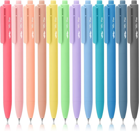 Mr. Pen- Retractable Gel Pens, 12 Pack, Black Ink, Pastel Barrels | Fine Point 0.7mm, Fast Dry, Smooth Writing, Cute Pens for Drawing, Writing Planner and School Supplies