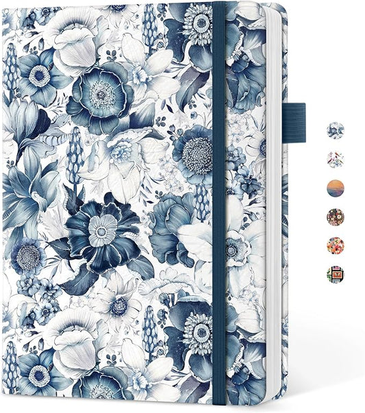 Taja Pretty Dotted Journal for Women, Aesthetic Cute Hardcover Leather Journal for Writing, A5 Journaling Notebook for Work & Sketch, Perfect for Office School Home, 160 Pages, Blue Floral