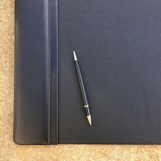 Classic Leather Desk Pad with Side Rails - Luxury Leather Desk Blotter for Writing - Padded Executive Desk Surface Protector - (Black, 34” x 20”) - Dacasso