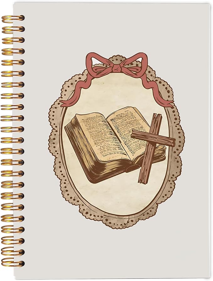 Vintage Pink Bow Christian Notebook Journal, Bible Notebook for Note Taking, Christian Gifts for Women, Retro Religious Cross Prayer Spiral Journal 5.5x8.3 Inch