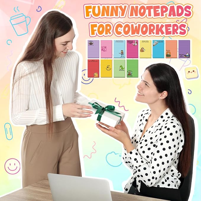 12 Pack Funny Notepads, 5x3 Inches Sarcastic Note Pads Memo Fun Office Gifts for Coworkers Work Women Men Employee Teacher Boss Desk Accessories Gifts(Animal,Multicolor)