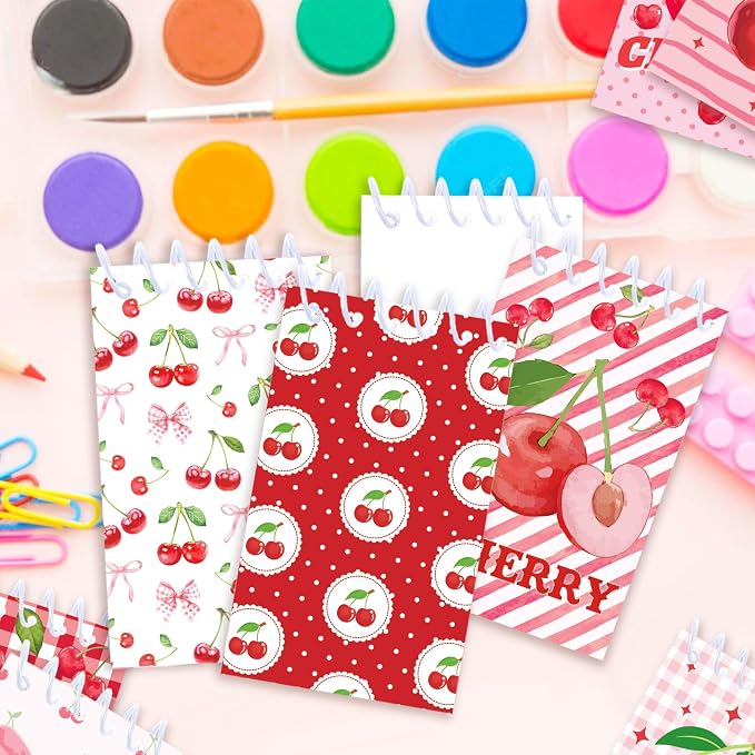 Cherry Mini Coil Notepad 24 Pcs, 2.36 x 3.94 Inch Cute Small Notebooks with 8 Adorable Cherry Designs, 16 Sheets 32 Pages, Memo Pads for Daily Planning, Shopping Lists, Office School Supplies