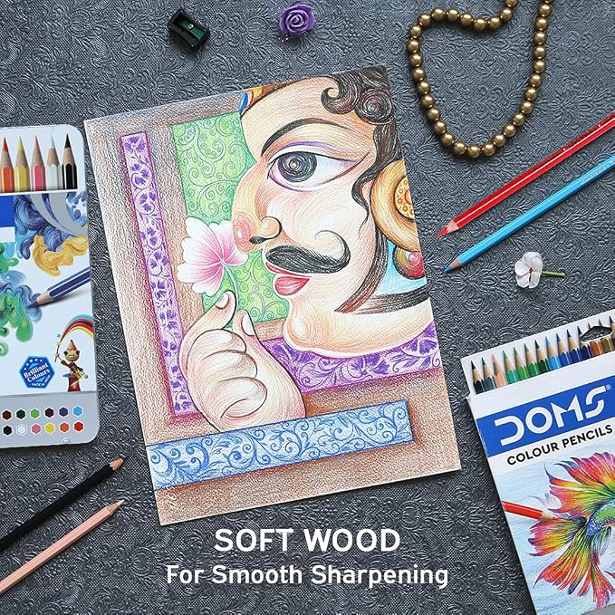 Doms Supersoft Non-Toxic Colour Pencil Set in Flat Tin Box (24 Assorted Shades x 2 Set), Multicolor (DM7206P2)