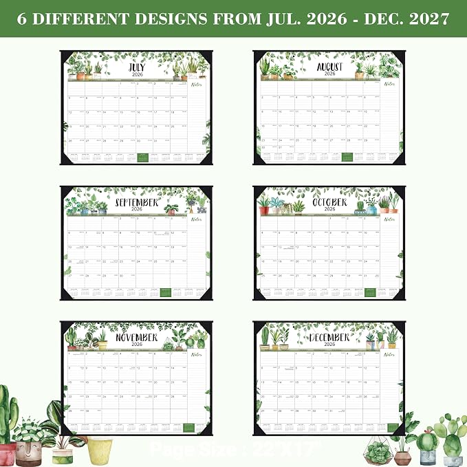 Desk Calendar 2026-2027 - Large Desk Calendar 2026-2027 22x17, Jul. 2026 - Dec. 2027, 26-27 Large Calendar, 18 Months, Corner Protectors - Plants