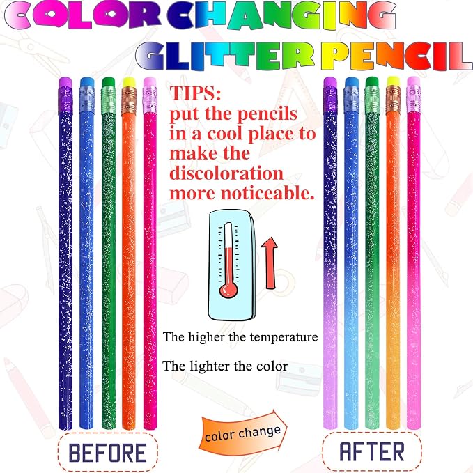 30 Pcs Color Changing Mood Pencil,Colored Wooden Pencils with Eraser,Heat Activated Color Changing Thermochromic Pencils for Students Gifts and Office Supplies(5 Colors)
