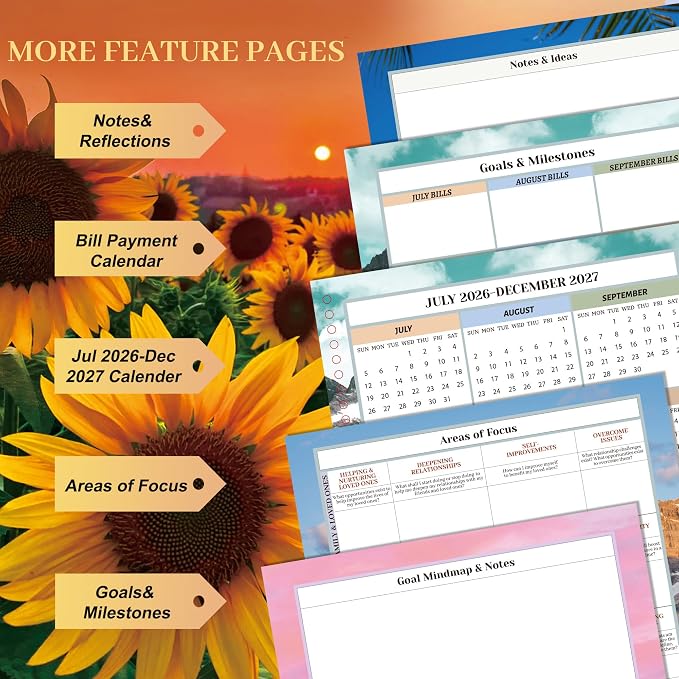 CAGIE Planner 2026-2027 18 Month July 2026-Dec 2027 Hourly Daily Calendar Weekly Monthly Planners Hardcover Large Yearly Agenda with Stickers Tabs for Women Work Mom, 8.5 x 11, Sunflower