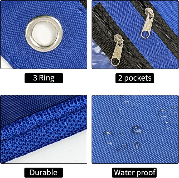 YoeeJob 2 Pack 1 Inch Expandable Zipper Pencil Pouches with Clear Window for 3 Ring Binder, Suitable for School & Office （Blue）