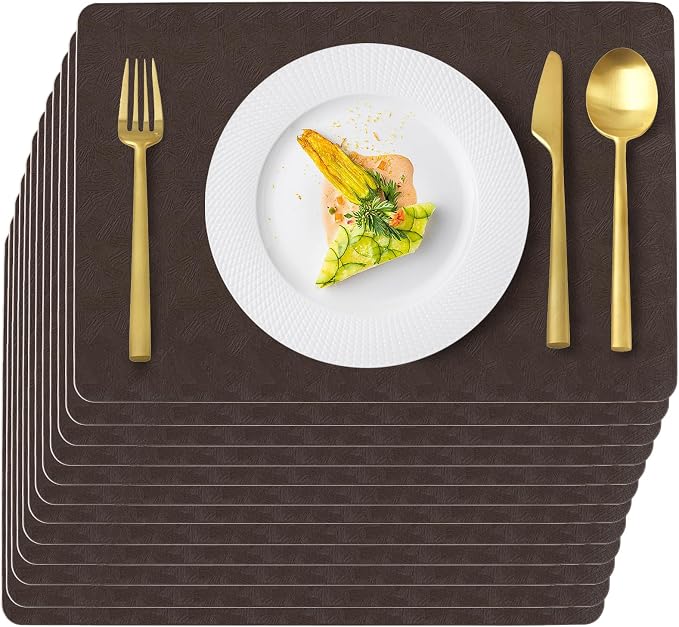 Coffee Plastic Placemats Set of 8, Faux Leather Waterproof Table Mats | Coffee Vinyl placemats,Wipeable and heat resistant table mats.Easy to clean,great for indoor and outdoor
