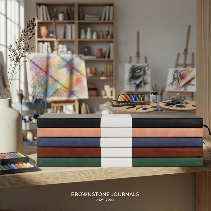 BROWNSTONE JOURNALS A4 Sketch Book Hardcover - 80 Sheets 100 GSM Paper 8.5"x11.5", Lay Flat, Vegan Leather Cover, Elastic Band, Back Pocket, Art Drawing Book (Dartmouth Green)