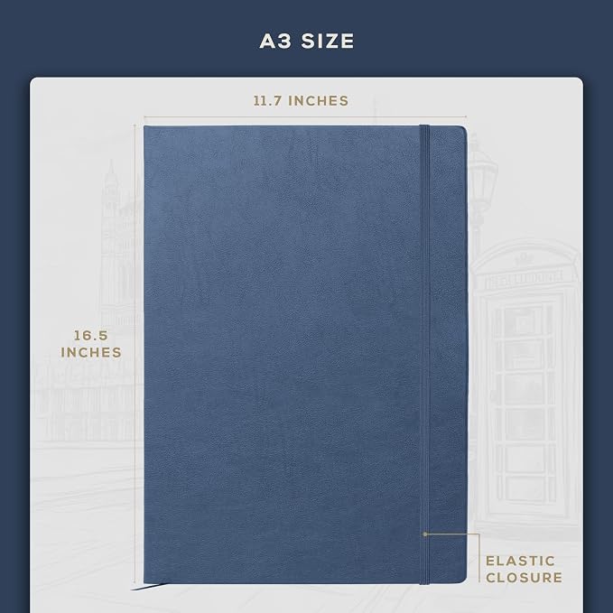 Beechmore Books A3 Mixed Media Sketchbook - 11.7x16.5 Extra Large Professional Studio Drawing Pad, 160 GSM / 98 lb Perforated Ivory Paper, Hardcover Lay-Flat Design, Gift Box for Artists & Watercolor
