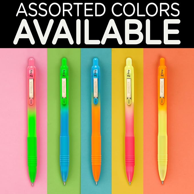 Zebra Pen Z-Grip Retractable Ballpoint Pen, Smooth-Flowing Black Ink, 1.0mm Medium Point, Assorted Ombre Neon Barrels, Teacher, School & Office Supplies, Ideal for Note-Taking, 18-Pack (23018AMZ)