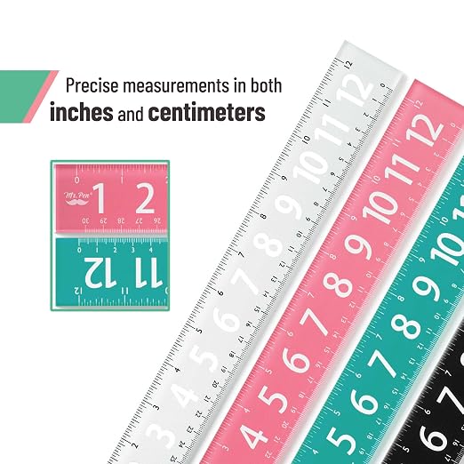 Mr. Pen- Plastic Rulers with Large Numbers, 4 Pack, 12 Inch | Easy-to-Read Markings, Scratch-Resistant Design, Durable Ruler for Crafting Office & School, Colorful Rulers for Kids