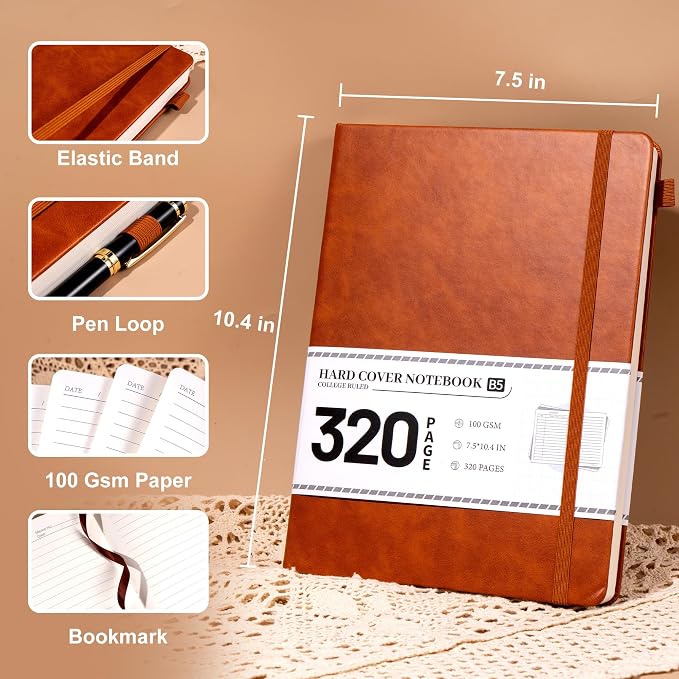 CAGIE Journal Notebook for Men Women Brown- B5 Large Journaling Notebooks Journals Leather for Writing Work Diary Hardcover Thick
