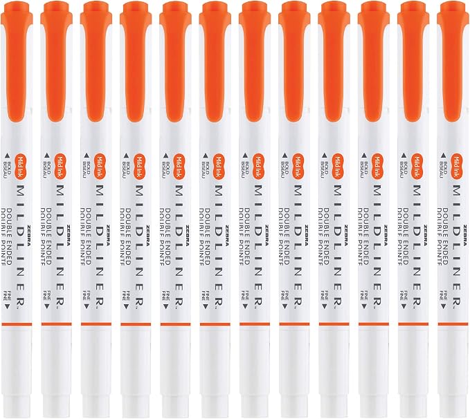 Zebra Pen MILDLINER No Bleed Highlighter, Marigold Color, Dual Tip, 12-Pack | Broad and Fine Point Tip Marker Set, Ideal for Bible Highlighting, Journaling, Office, School and Teacher Supplies (78490upc)