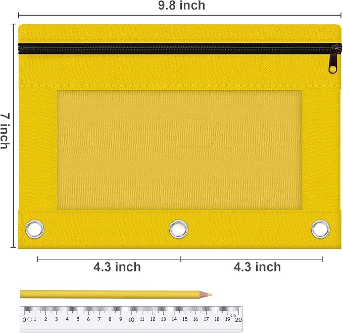 Pencil Pouch for 3 Ring Binder, 2 Pack Pencil Bags with Zipper, Yellow Pencil Case for Classroom School Office Supplies, Large Sturdy and Durable Cloth Pencil Pocket for 3 Holder Binder
