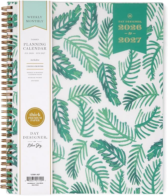 Blue Sky 2026-2027 Weekly & Monthly Academic Planner, 8.5"x11", Palms | July 2026 - June 2027, Flexible Cover, Laminated Tabs, Storage Pocket, Stickers, Academic Year, Day Designer