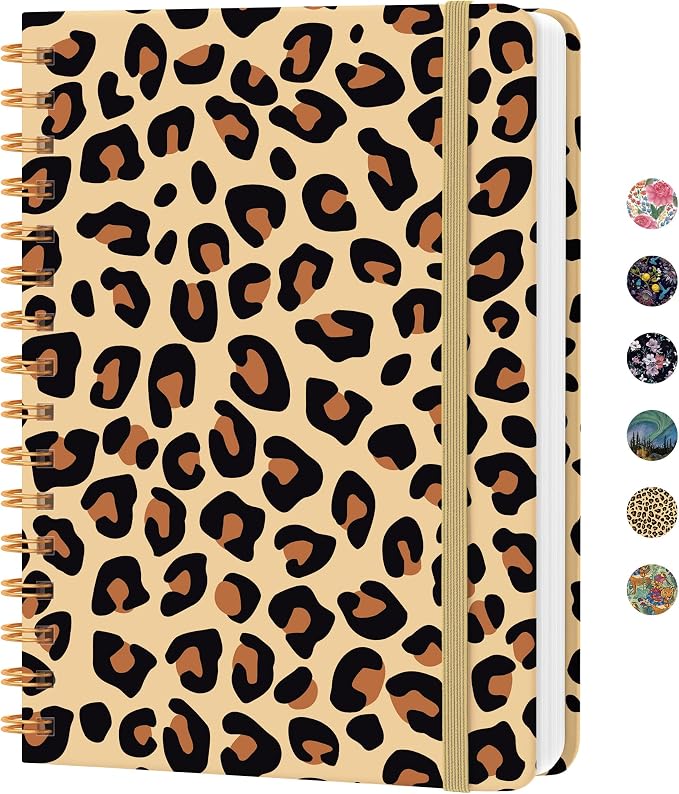 CICPAP Lined Spiral Journal Notebook, A5 College Ruled Notebook for Journaling, Note-Taking, and Daily Planning, Durable Hardcover with an Elegant Design, Leopard print