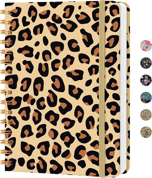 CICPAP Lined Spiral Journal Notebook, A5 College Ruled Notebook for Journaling, Note-Taking, and Daily Planning, Durable Hardcover with an Elegant Design, Leopard print