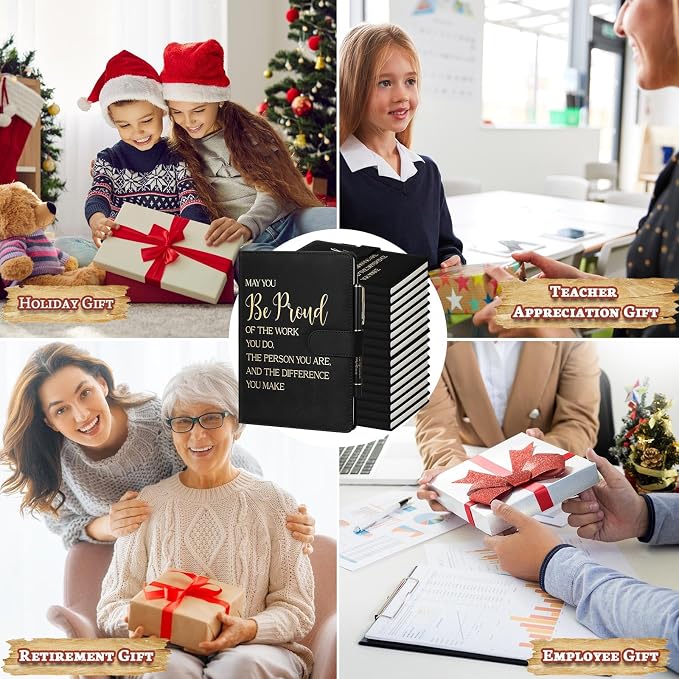 Qilery 28 Pcs Team Appreciation Gifts Bulk Employee Thank You Gift A5 Leather Journal Notebook with Ballpoint Pen for Christmas Student Teacher Volunteer Management(Proud)