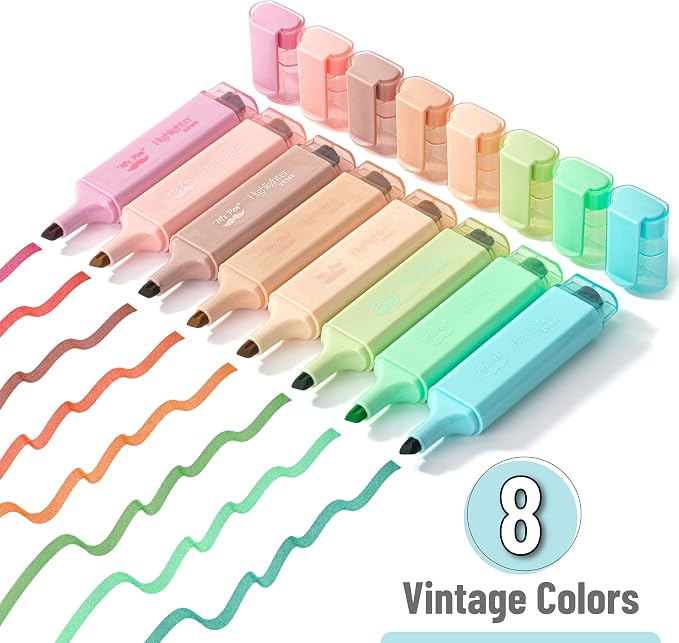Mr. Pen- Highlighters, 8 Pack, Vintage Colors | Highlighters with Firm Chisel Tip, Quick Dry & Non-Toxic, No Bleed on Standard Paper, Ideal for Highlighting, Underlining