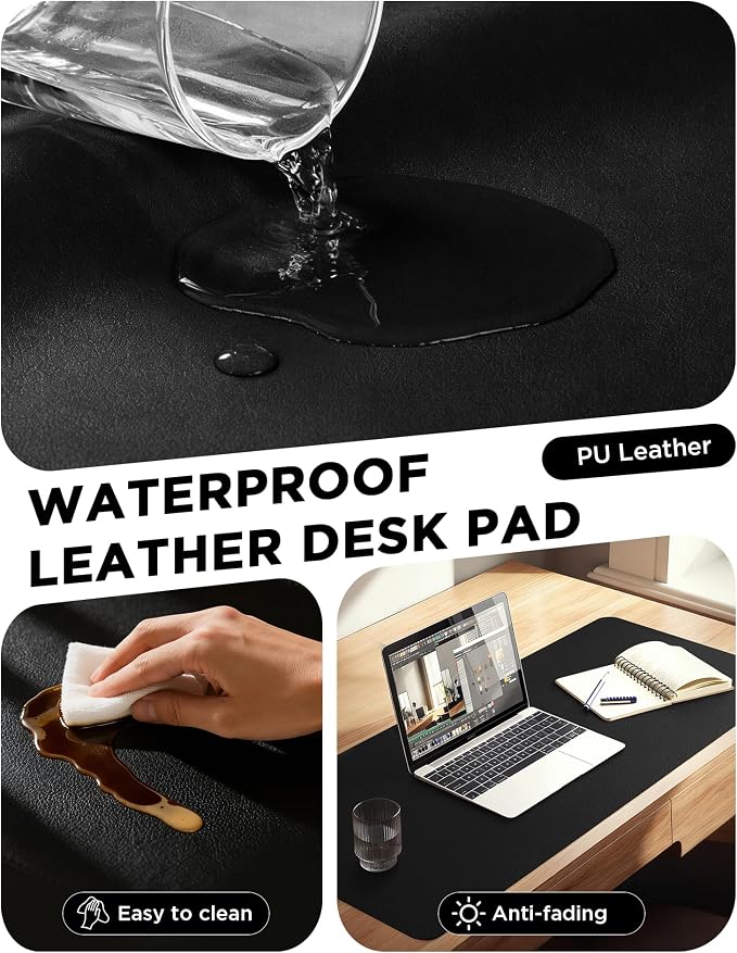 YSAGi 47.2" x 17" Large PU Leather Desk Mat for Keyboard and Mouse - Waterproof Non-Slip Desk Pad Protector for Office, Home, Writing Desk, Black