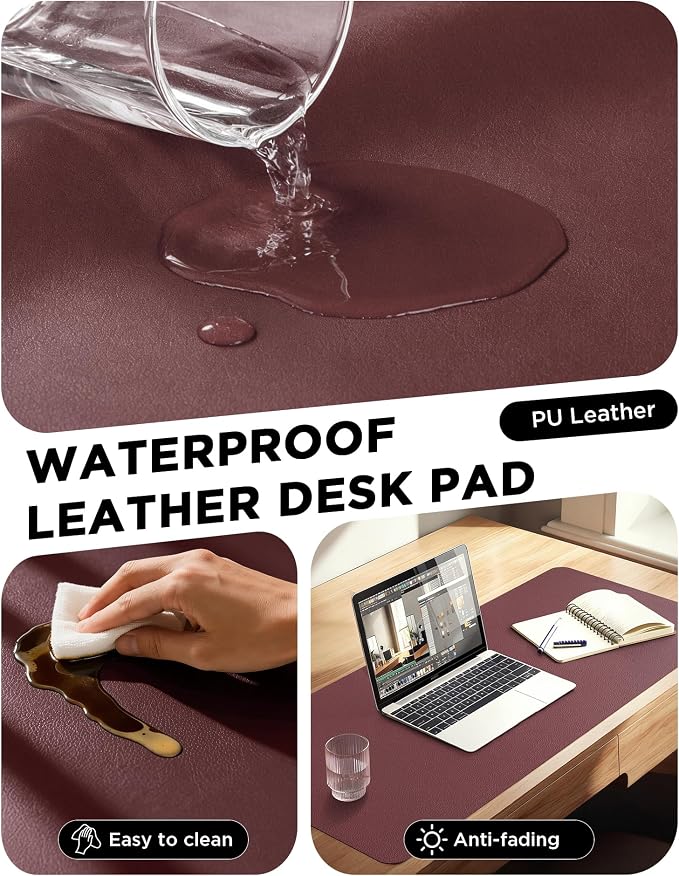 YSAGi 47.2" x 24" Large PU Leather Desk Mat for Keyboard and Mouse - Waterproof Non-Slip Desk Pad Protector for Office, Home, Writing Desk, Dark Pink