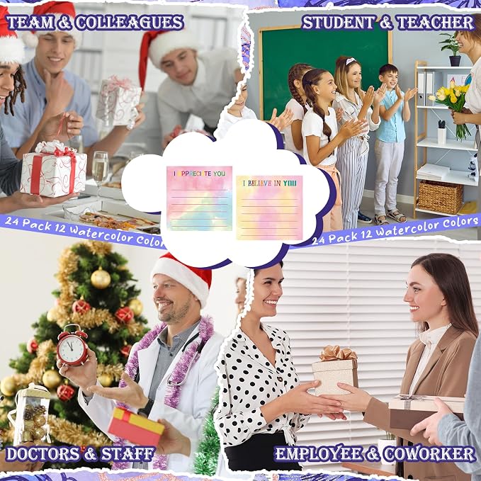 Yinder 12 Pcs Inspirational Sticky Notes, Back to School Supplies, Cute Motivational Sticky Notes Pad Employee Appreciation Gifts Bulk for Teacher Coworker Office 3 x 3'' (Appreciation,Watercolor)