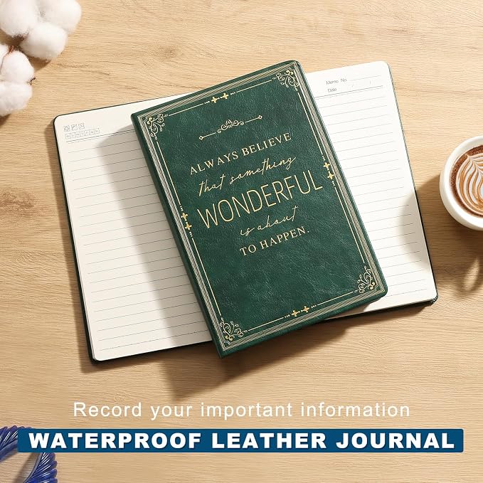 Leather Journal Notebook for Men, A5 Green Journal Note Book, Artisan Travel Journal for Writing, Bible Journaling Notebook 200 Pages, Hardcover College Ruled Gifts Journal for Work, School, Friends