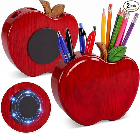 2 Pack Back to School Teacher Gifts for Classroom | Apple Wooden Magnetic Pencil Holder End of Year Gift Table Centerpieces Thank You Appreciation from Student to Teacher School