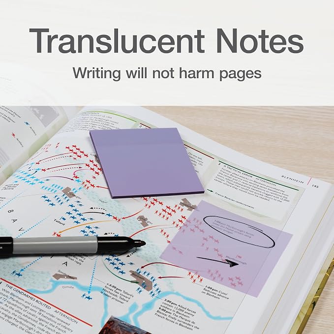 Redi-Tag Translucent Sticky Notes, Transparent Self-Stick Notes, 3" x 3", Pastel Colors, 8 Pads, 50 Notes Per Pad, 400 Sheets (1006595)