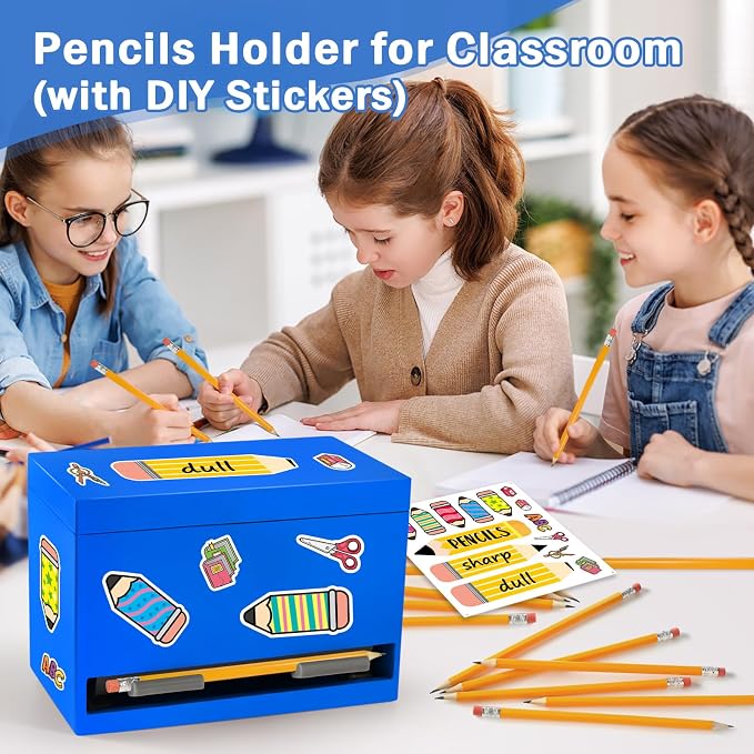 Pencil Dispenser for Classroom, Wooden Pencil Holder for Desk, Teacher Must Haves for Organization and Storage, Pencils Straw Dispenser for Classroom Office Kitchen Restaurant