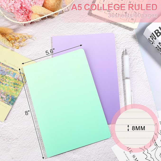 miikoul 18 Pack A5 Colorful Lined Notebook Bulk, Journals for Travelers 8''x5.6''college Ruled Composition Notebook, Writing Journal for School Office Business, 60 Pages/30 Sheets, 9 Color