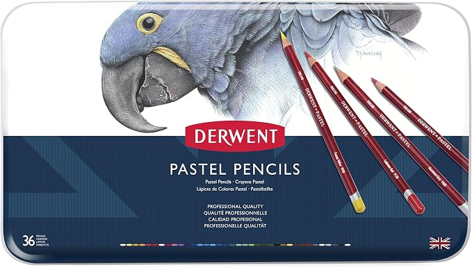 Derwent Pastel Pencils, 4mm Core, Metal Tin, 36 Count (0700307)