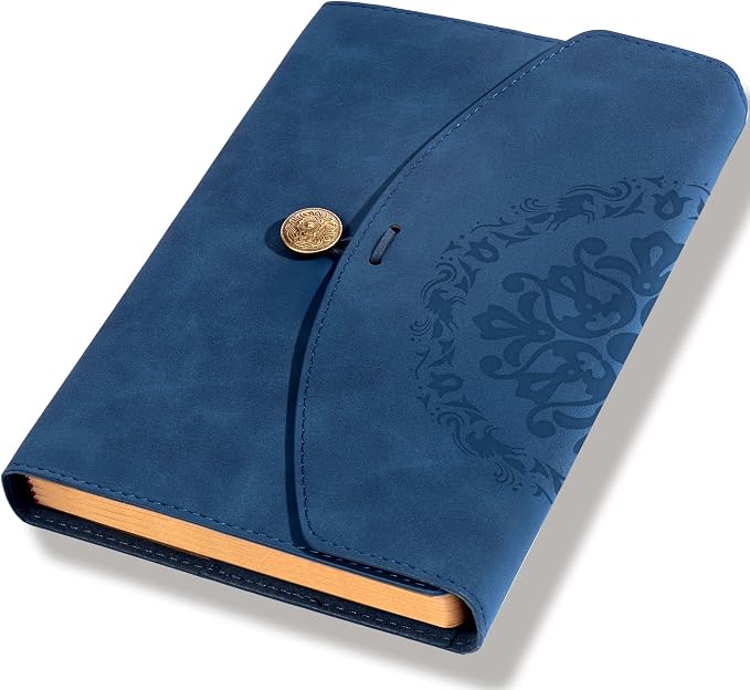 MINICAGIE Vintage Leather Journal for Women Men, Junk Journal Notebook Soft Cover, Book of Shadows Journals for Travel Diary Scrapbook Sketchbook Journaling Writing, Blue
