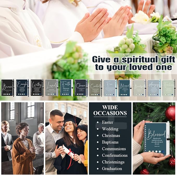 Kosiz 24 Sets/48 Pcs Christian Gifts Bulk Prayer Journal Scripture Notebook, Bible Pen(Simple, Dark Color)